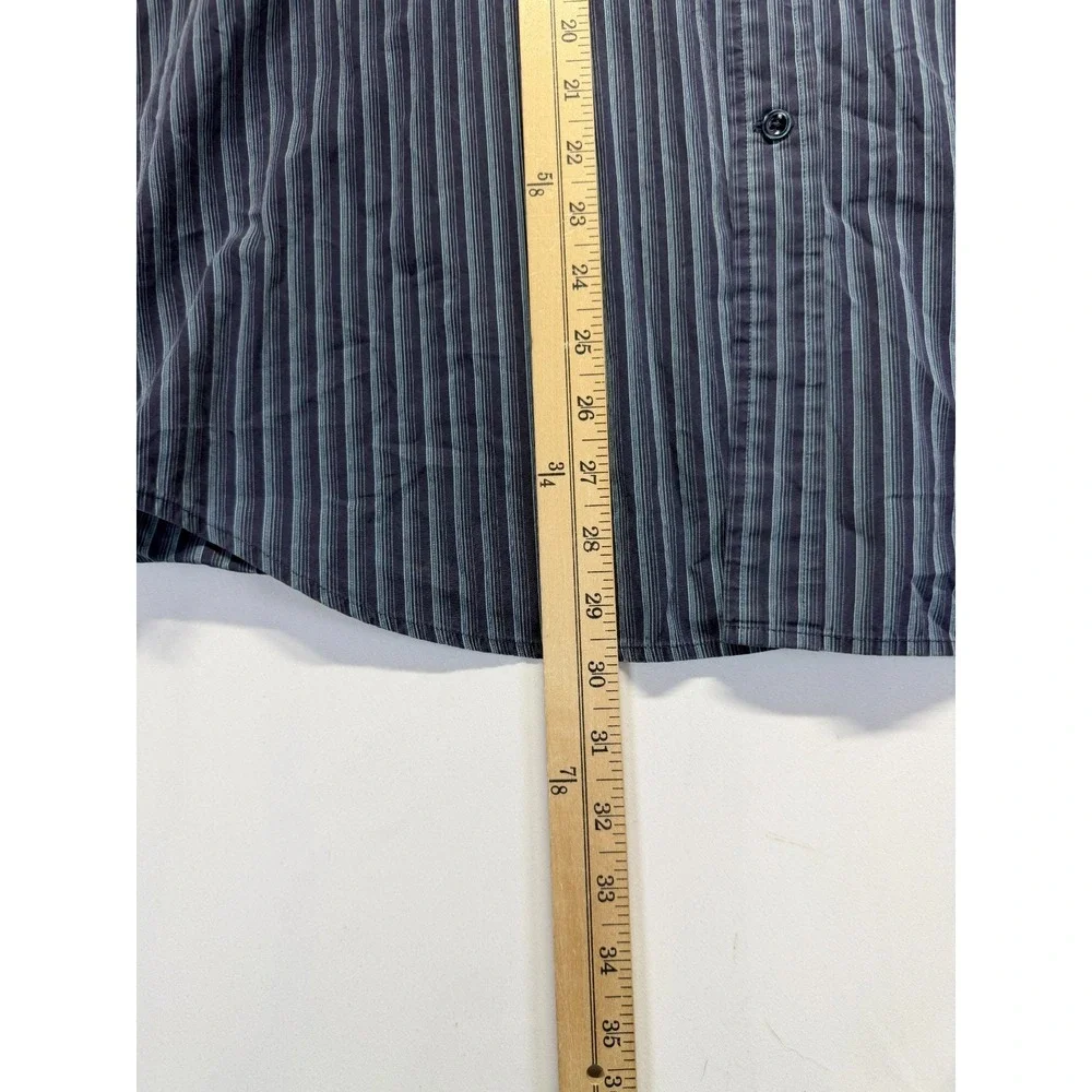 Façonnable Shirt Mens XL Navy Blue Striped Cotton Long Sleeve Collared Button Up